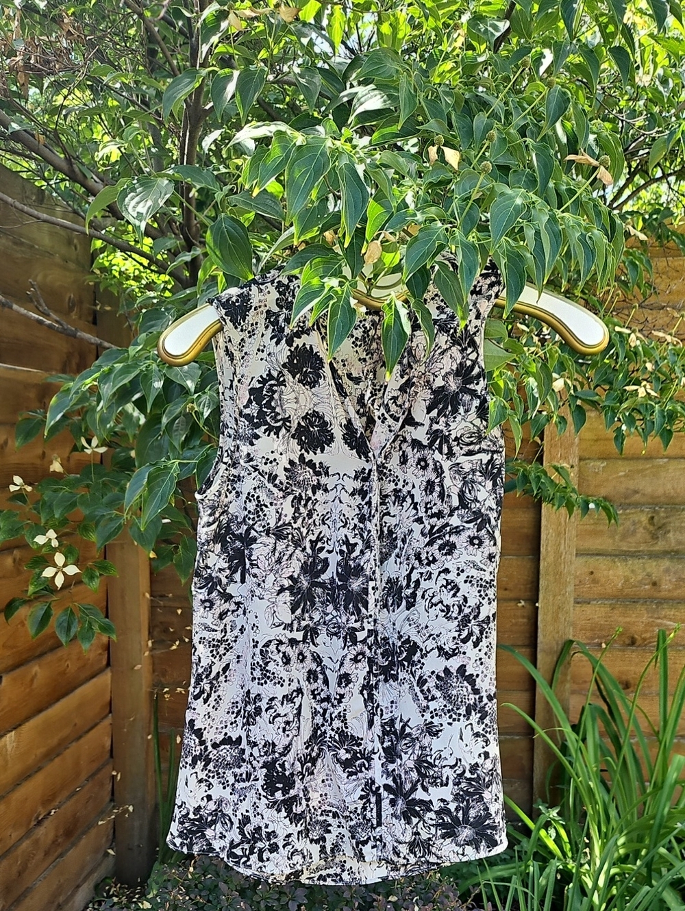 Rebecca Taylor Black and White Floral Sleeveless Tunic